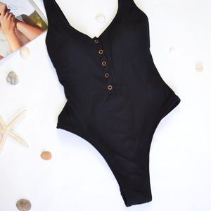 Ribbed Black One Piece Swimsuit